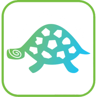 An illustration of a turtle with a grey/blue color gradient.